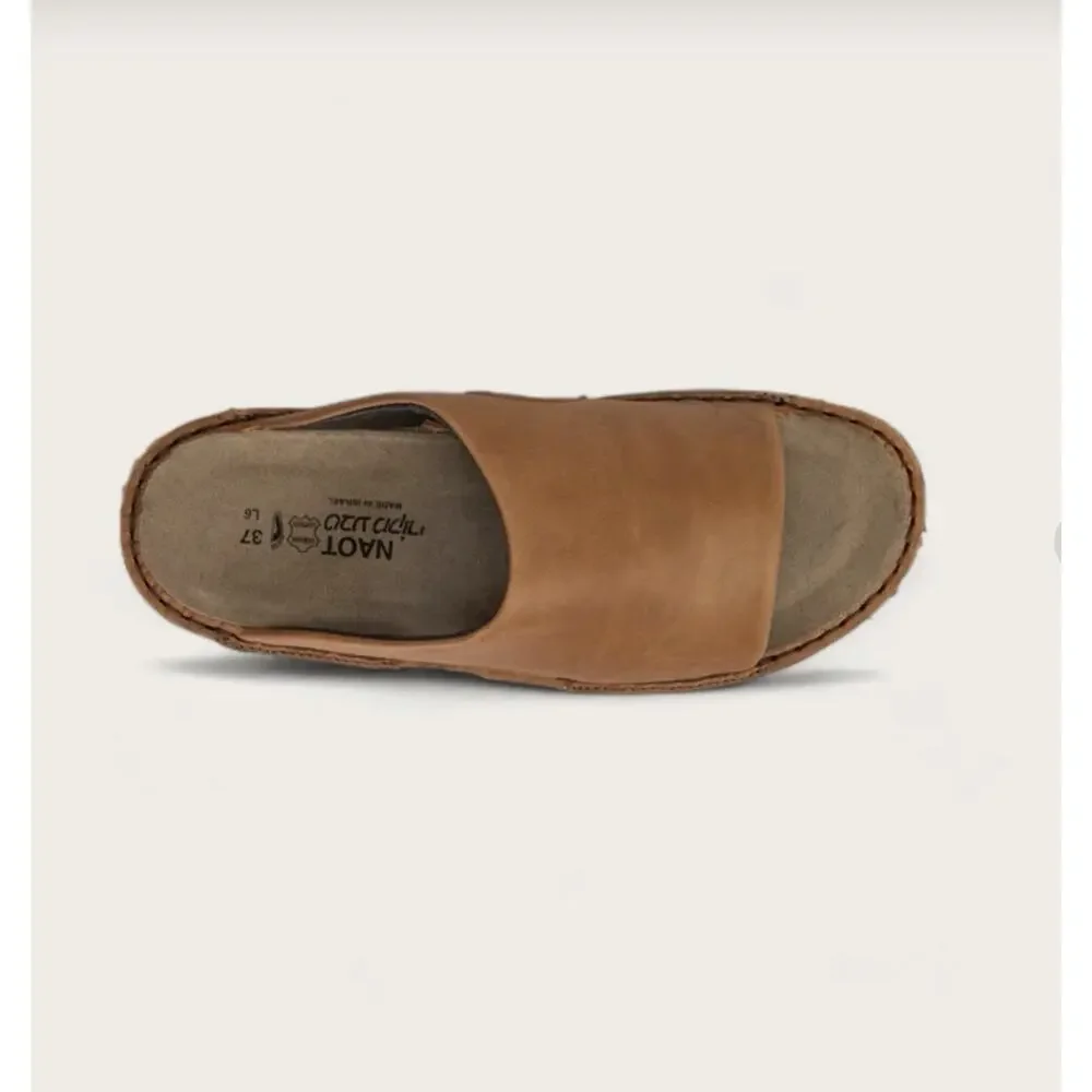 NAOT Ardisia Women's Latte Brown Leather Open Toe Slide Sandals Size 40 (US 9)